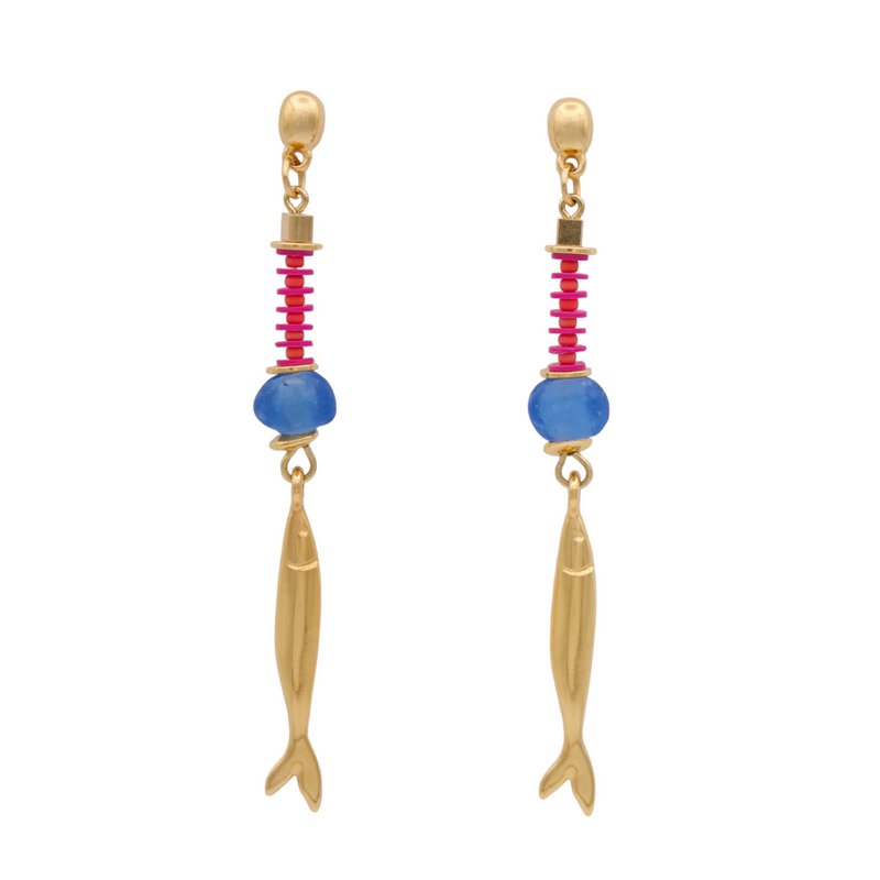ARACATACA colorful golden earrings with fish pendants