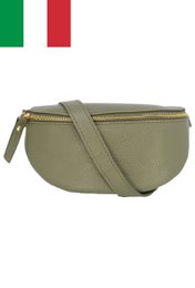 Grained cowhide leather fanny pack with metal closure Size S