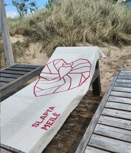 Linnen strandlaken King Grijs/Rood