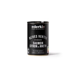 Olives stuffed with salmon, lemon, and dill, 300g. Olive product with savory fillings.