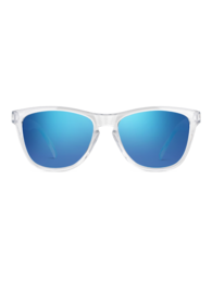  Stylish clear frame sunglasses with blue mirrored lenses