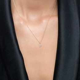 Collar Letra "P", Oro Amarillo 14K con Diamantes