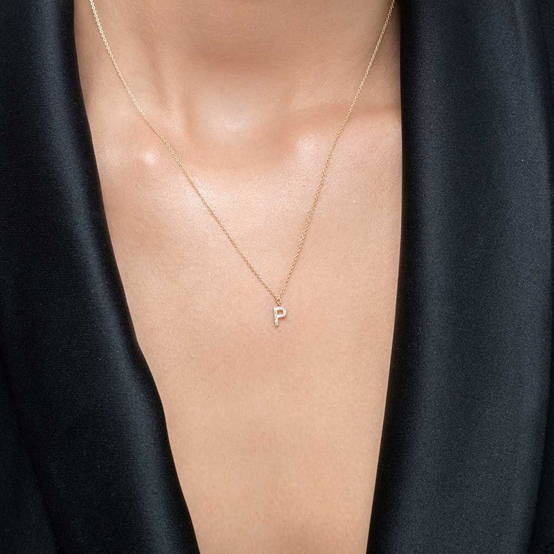 Collar Letra "P", Oro Amarillo 14K con Diamantes