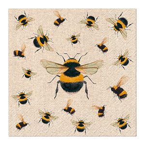 Serviette Bienen Dekor aus recyceltem Papier/Pappe, 3-lagig, 20er Pack, Champagner/Gelb/Schwarz (B/H) 33x33cm