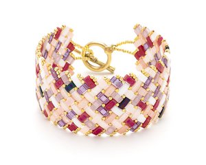 Steel cuff bracelet weaving of TILA pearls with T clasp