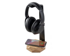 2-in-1 Headphone Stand & Wireless Charger - Oak