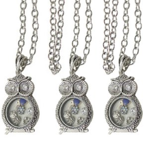 Set van 3 glazen medaillon collier met hanger bedels in uil design inclusief vullingen