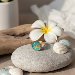 BLUE TIDE - Adjustable Water Green Ring in Handcrafted Steel