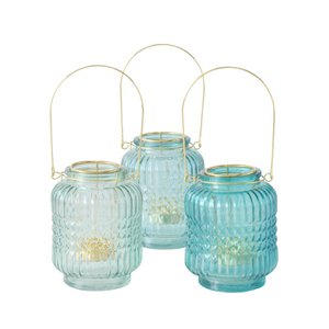 Laterne Glas/Metall H13cm 3-fach sortiert