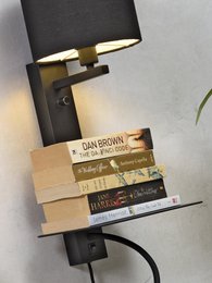 Wandlamp Florence planke+usb+leeslamp/kap 1815 d.linnen