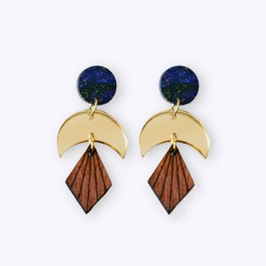 Recycled plastic ArtDeco earrings moon dark
