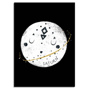 Kinderkamer poster Saturnus - Planeten serie - Zwart wit geel