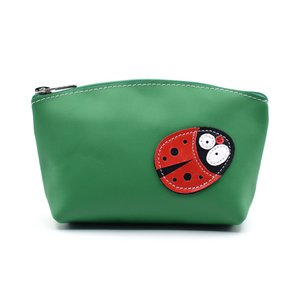 Cute Ladybug Green Leather Makeup Bag