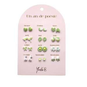 Set mit 12 Paar nickelfreien Keramikohrringen – A Year of Green Poetry