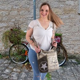 Sunsa skuldertaske til kvinder. Håndtaske lavet af canvas (canvas) & læder. Skuldertaske i vintage stil. Stor crossbody taske til kvinder.