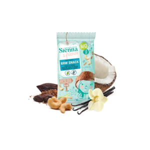 RAW SNACK FOR CHILDREN - 100% ORGANIC - COCONUT and COCOA - WITHOUT REFINED SUGAR - WITHOUT GLUTEN - FROM 3 YEARS OLD - 20G