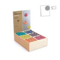 Displayed display of 180 small wooden magnetic balls - color + displayed display