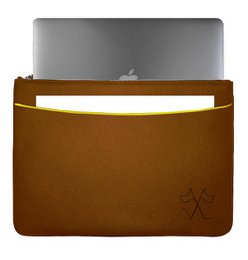 VUE LAC Laptoptasche mit Cognac-Fronttasche, 38 cm gelber Rand
