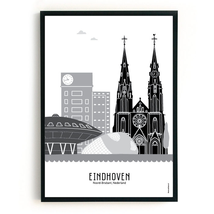 Poster skyline Eindhoven zwart-wit-grijs