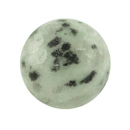 Dalmatine jasper pendant with a round, smooth shape and a light green color with black speckled patterns.