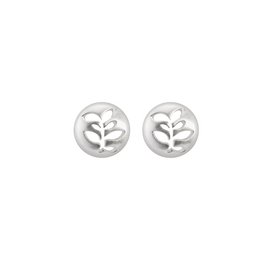 Silver plated disc-shaped stud earrings with a floral cutout design.