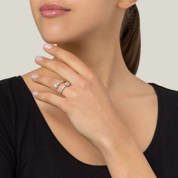 Bague double boule en laiton plaqué argent 925