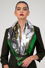 Fular Plumas Pavo Real 100% seda -180*75