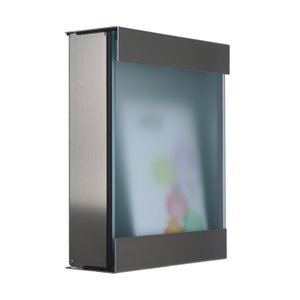 Briefkasten glasnost.glass.360, Edelstahlbriefkasten mit bündiger Glasfront, 36 x 43,5 x 13 cm