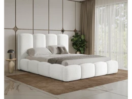  White bouclé teddy fabric storage bed, queen size, fluffy luxe upholstered frame with storage compartment