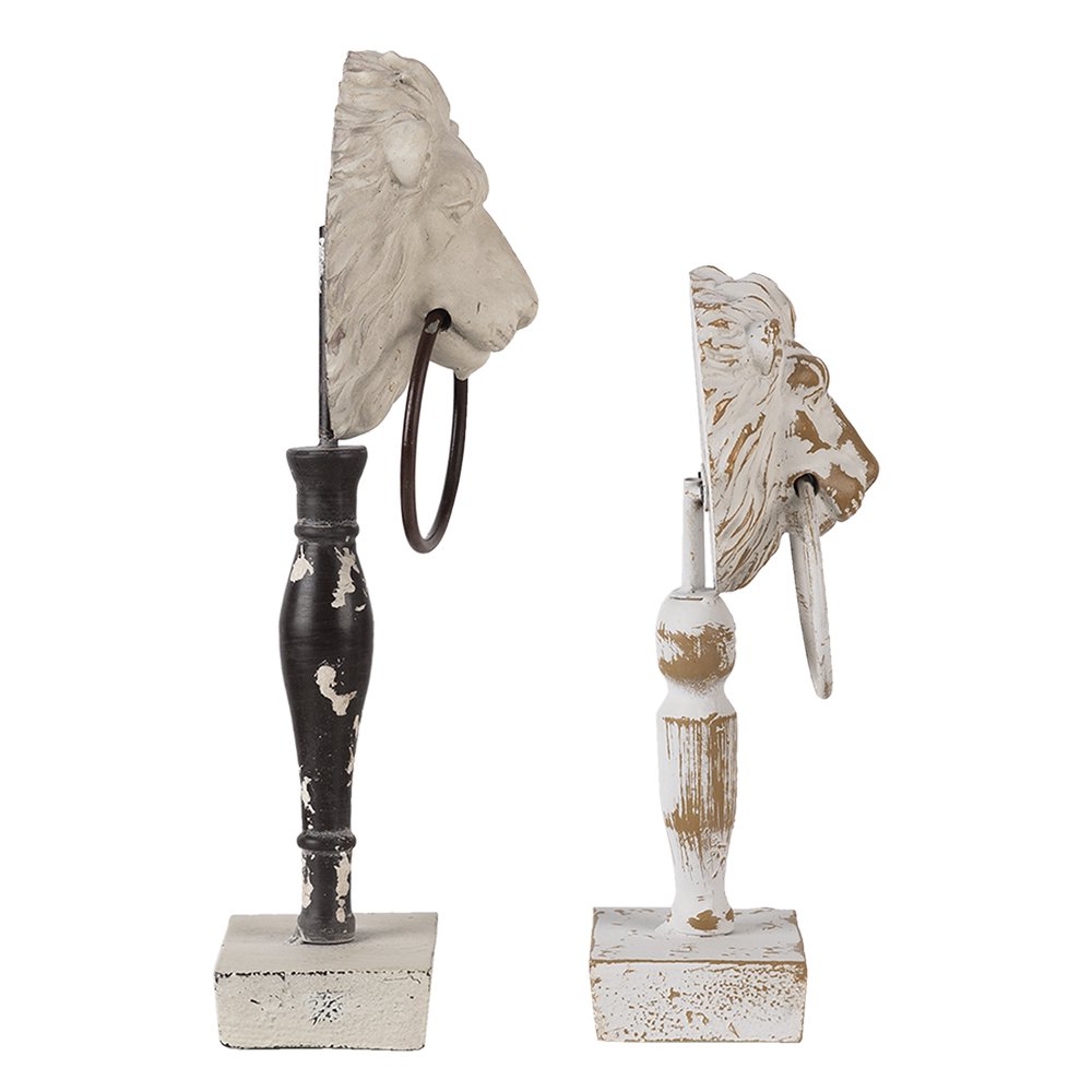 Decoratie Beeld Set van 2 Leeuw Wit Zwart Hout