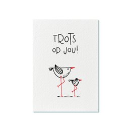 Greeting card with simple illustration of two wine glasses and the text "Tdots op jou!" in Dutch, which means "Cheers to you!" The card is suitable for various occasions such as birthdays, celebrations, or just to express good wishes.