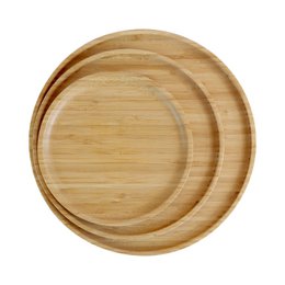 Bamboo dinner plates in 3 sizes - 20 cm, 25 cm, and 30 cm. The plates are made of 100% bamboo and have a beige color.