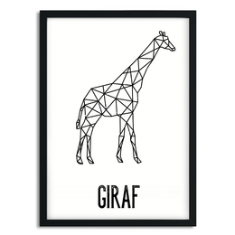 A geometric black and white poster featuring a giraffe silhouette. The poster is suitable for a kids room or nursery decor.