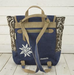 Domelo traditionele rugzak/schoudertas voor meisjes. Rugzak gemaakt van upcycled jeans en canvas met een hertenmotief