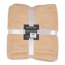  Plaid throw blanket in beige color, made of soft and cozy material, measures 140x200cm, suitable for use as a decorative accent or for keeping warm.