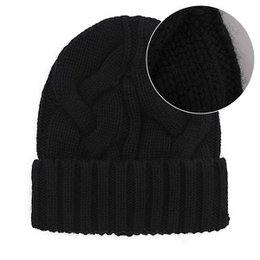  Deep black knitted beanie, merino cashmere blend, minimalist ribbed texture, warm winter hat, soft cozy headwear
