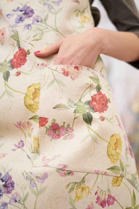 Delantal de señora Sencillo, Mezcla de algodón y lino, Estampado | Florecer