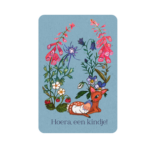 Duurzame Felicitatie kaart geboorte jongen met wilde bloemen en slapend kindje