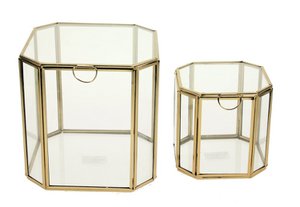 Vitrinedoos s/2 glas en goudkleurig metaal