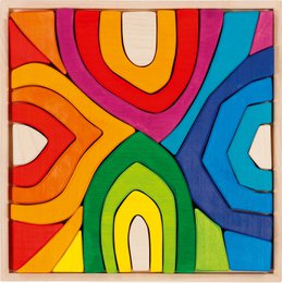 Colorful building blocks in various shapes and sizes, including rectangles, ovals, and arches, in a vibrant abstract design.