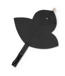 Black leather pacifier clip with a leaf-shaped design.