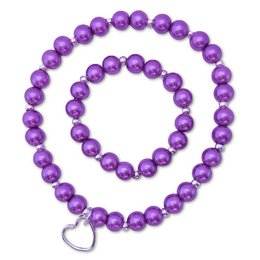 Mama & baby girl bracelet with purple pearls and silver plating. The bracelet features a delicate and feminine design with a heart-shaped charm.