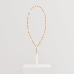  Rosary necklace with beads in various colors including ebony, ivory, midnight, azure, hazelnut, terracotta, olive, pistachio, coral, and rose.