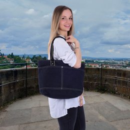 Domelo shopper i voksbehandlet lærred til kvinder. Vandafvisende håndtaske. Vegansk skuldertaske. Monokrom dametaske, der passer til A4