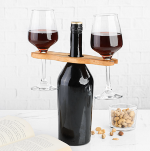 Olive Wood Bottle and Glass Holder – Handmade
