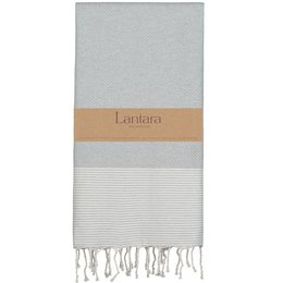 A light gray hammam towel with a waffle texture and striped pattern, measuring 100x200cm.

The image shows a light gray hammam towel with a waffle texture and striped pattern. The towel is made of cotton and measures 100x200cm, making it a large size suitable for use as a beach or bath towel. The towel has a simple, minimalist design with a neutral color palette that would complement a variety of decor styles.