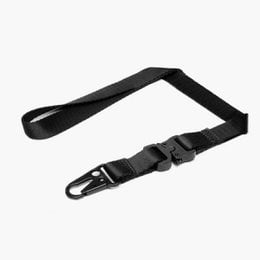 Black metal lanyard with metal divisions, suitable for holding keys or ID cards.