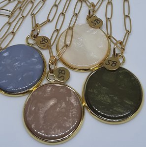 Paper clip necklace with pendant stainless steel gold plated