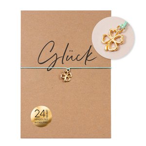 Bracelet on card - cloverleaf gold - luck - 24K gold-plated pendant - macrame - DIN A6 recycled card