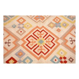 Vintage handgeweven champagne kelim vloerkleed